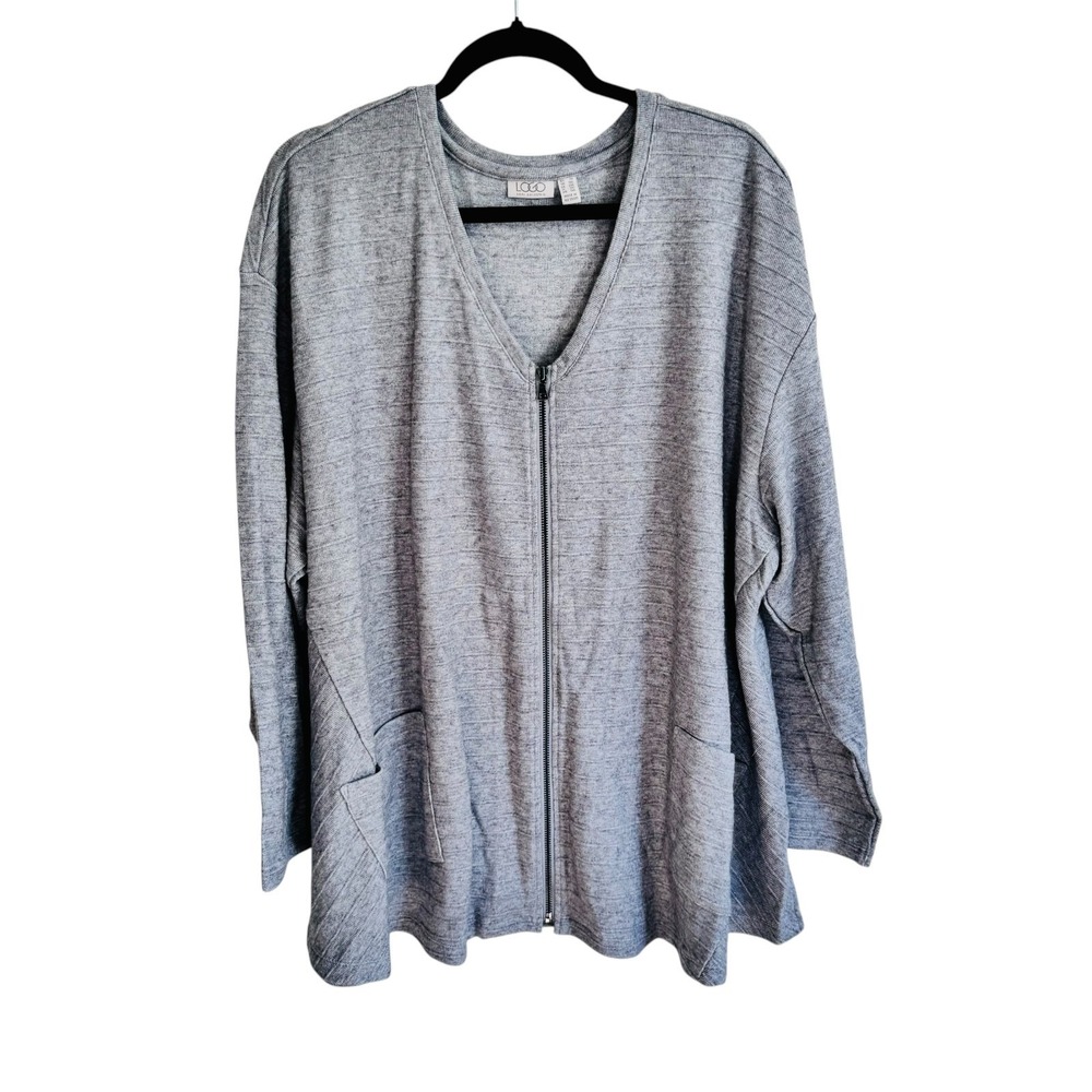 LOGO Cardigan Jacket Office Gorpcore Minimalist Ribbed Soft Knit Pocket 3X Gray